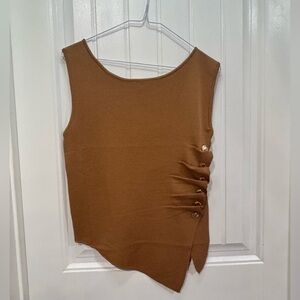 Asymmetric Brown Sleeveless Tank with Side Button Detail